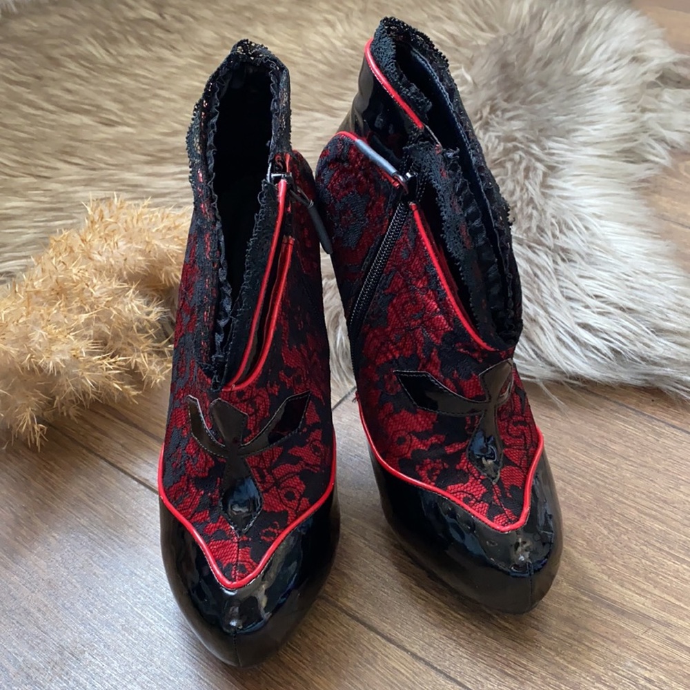 Ellie Lace Zip Booties Lace Trim & Cross Detail - Picture 3 of 8